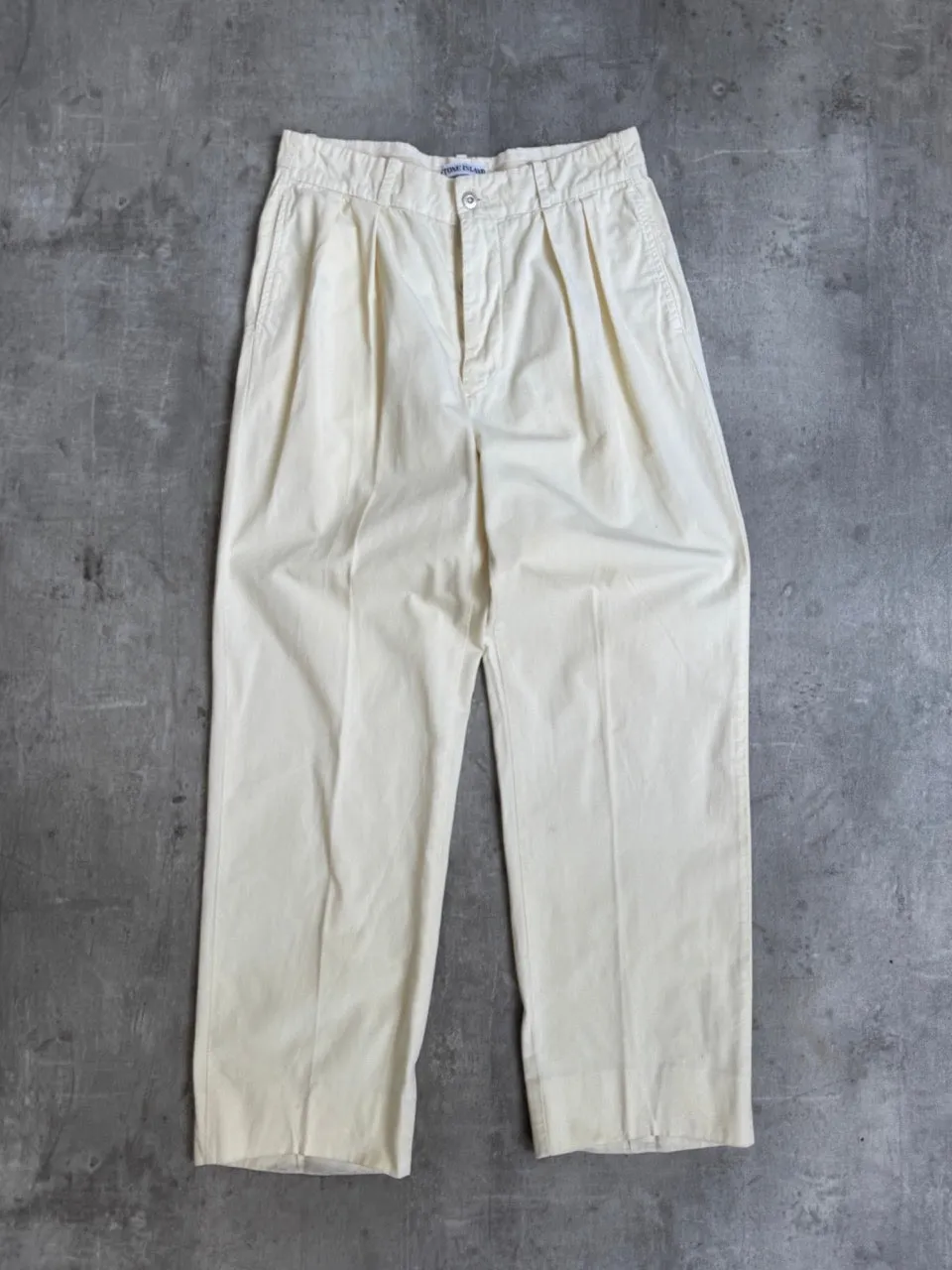 1990s Stone Island Pleated Cream Relaxed Trousers