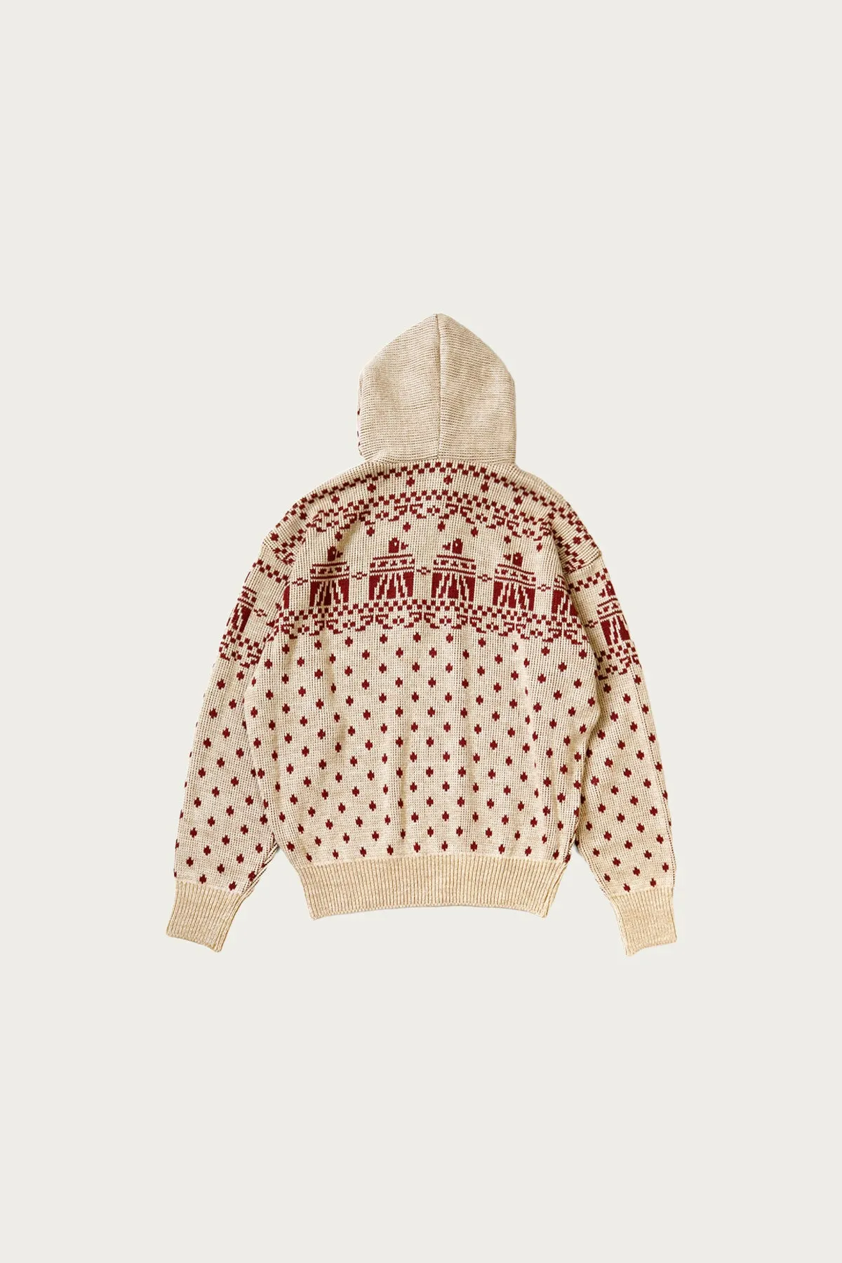 5G Jacquard Knit Hood Sweater - Red