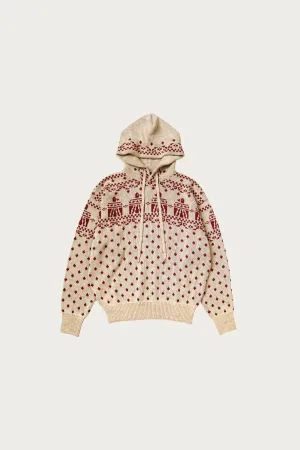 5G Jacquard Knit Hood Sweater - Red