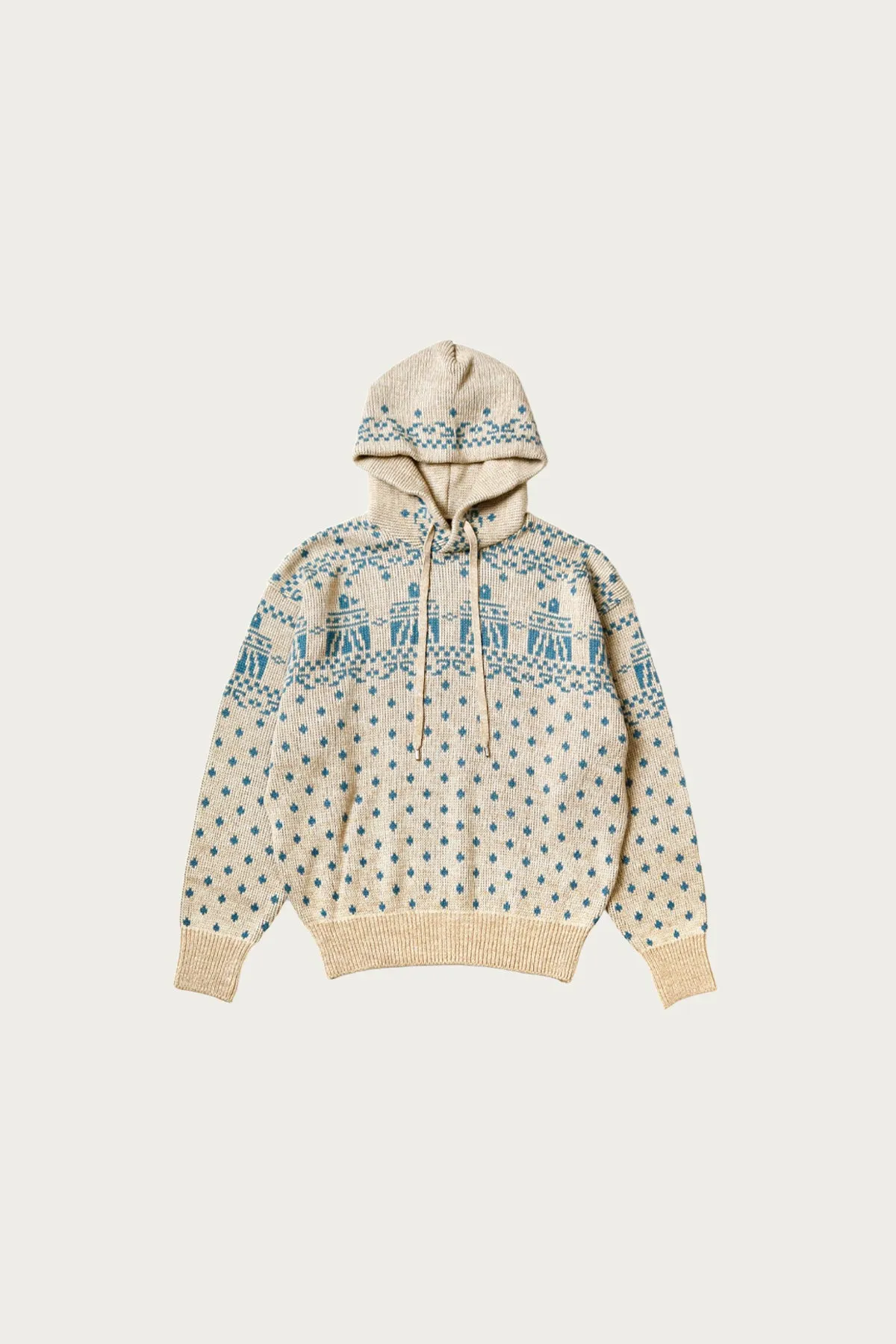 5G Jacquard Knit Hood Sweater - Sax
