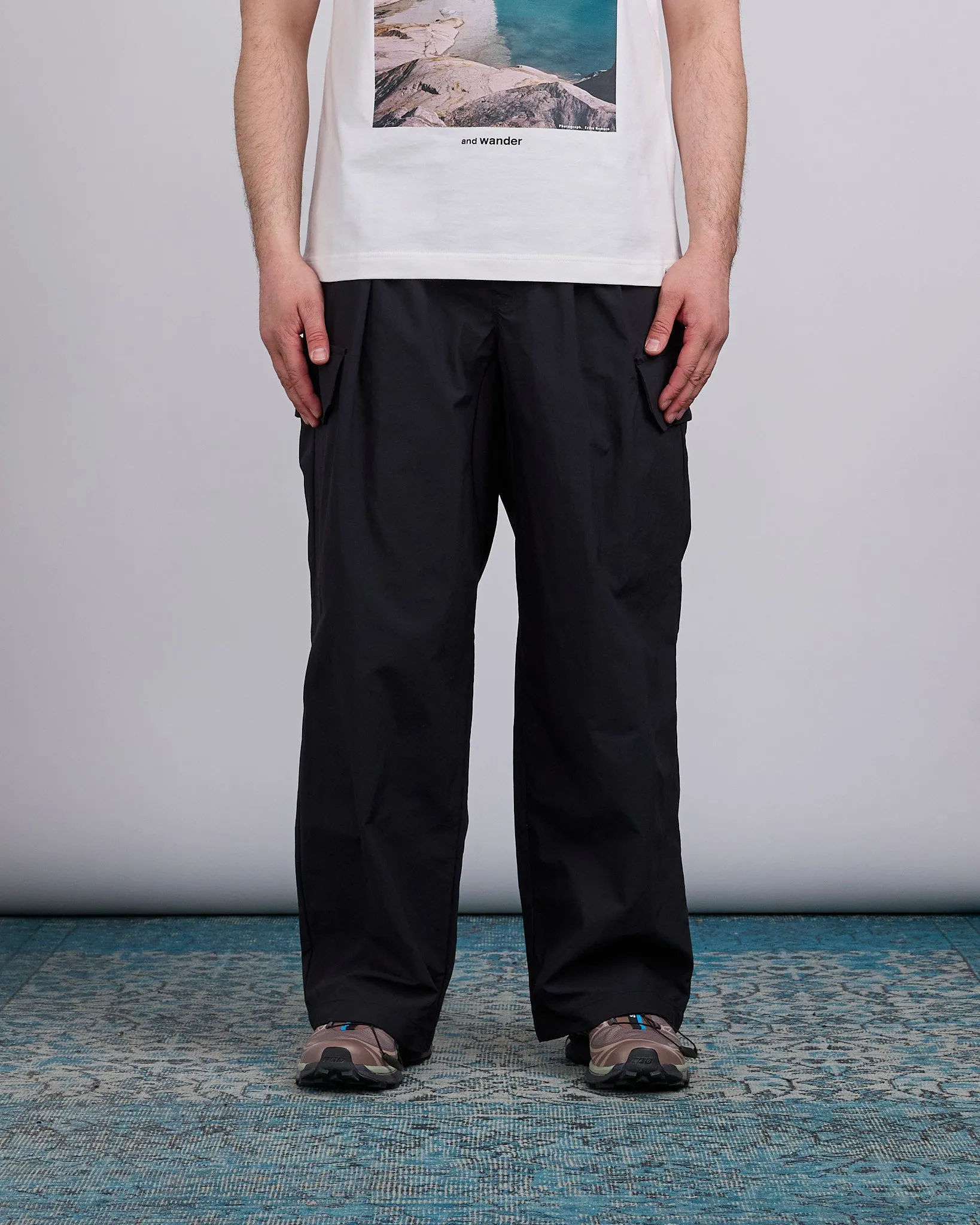 and wander Nylon Twill Relaxed Pant Black