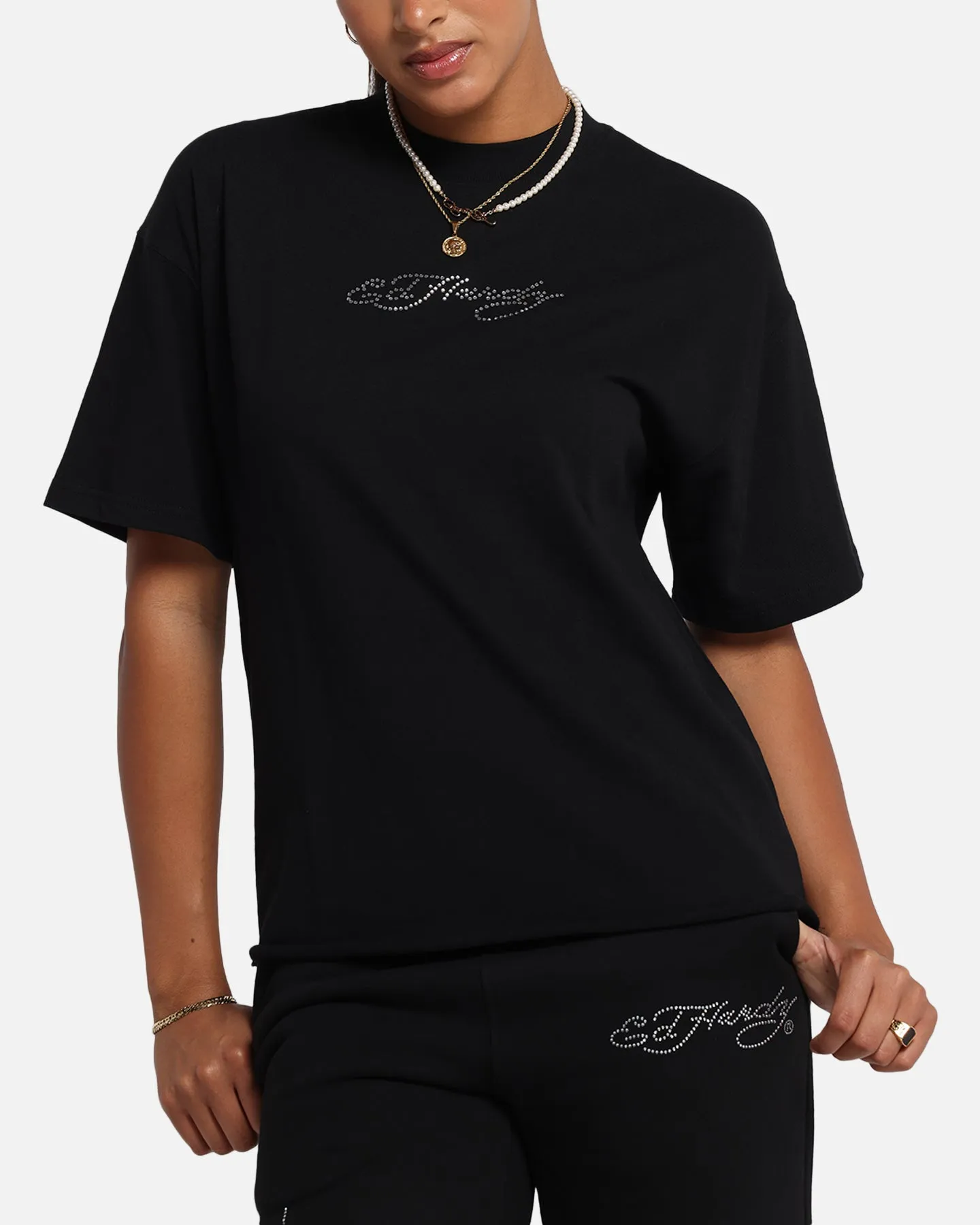 Ed Hardy Techno Rhinestone T-Shirt Black