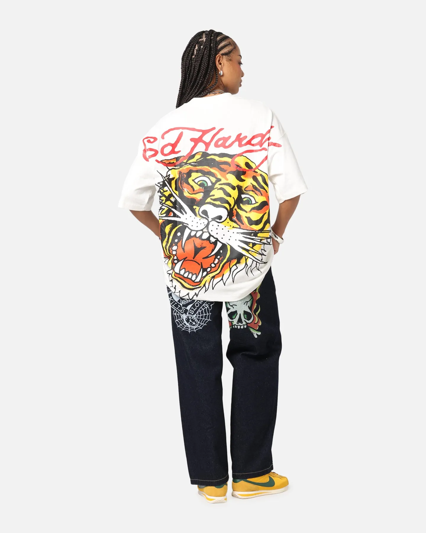 Ed Hardy Tiger Oversized Print T-Shirt Off White