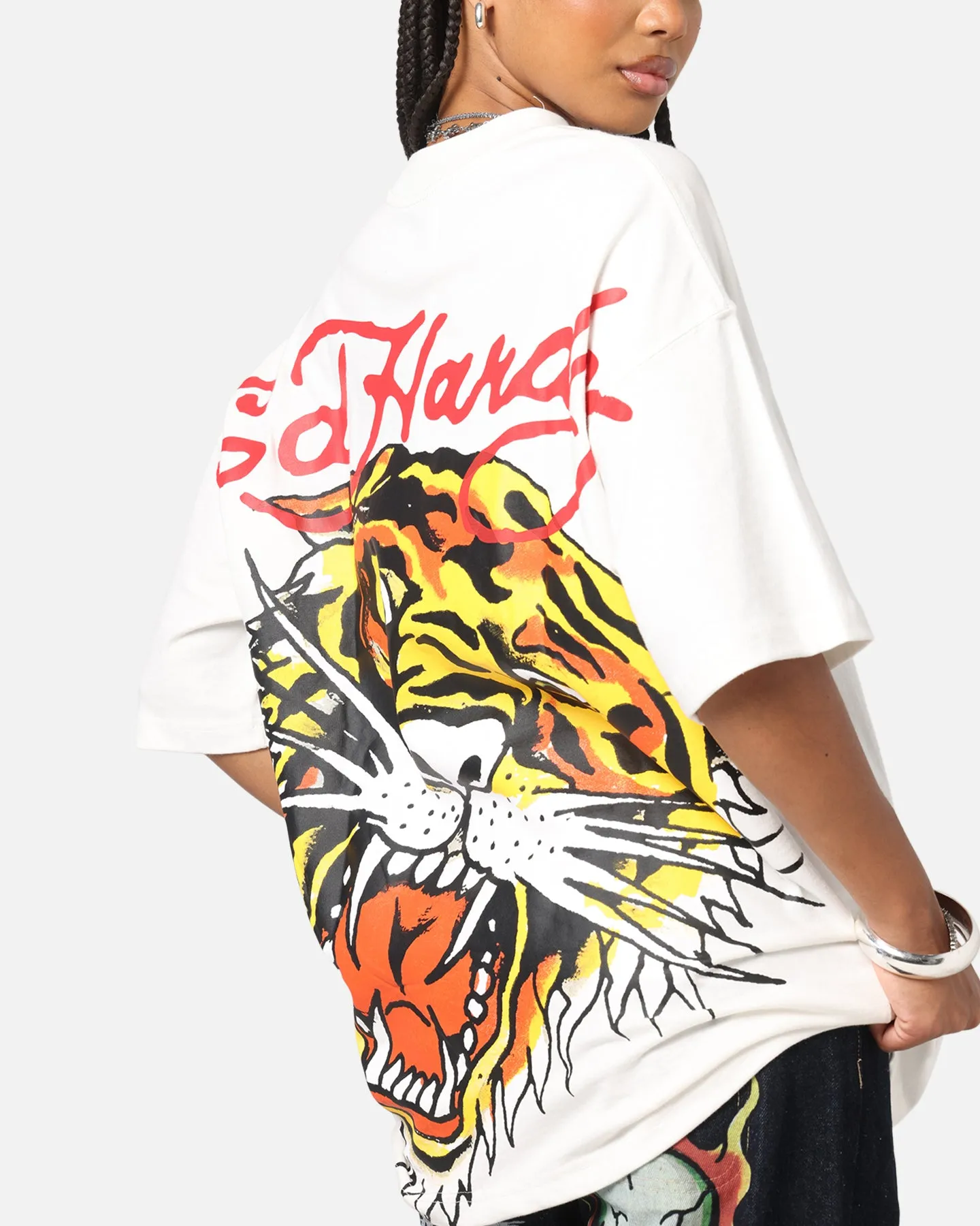 Ed Hardy Tiger Oversized Print T-Shirt Off White