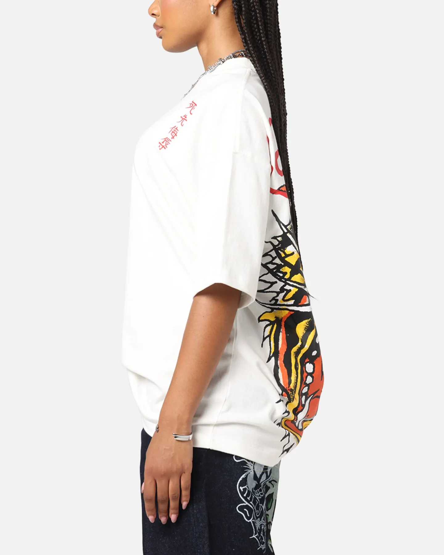 Ed Hardy Tiger Oversized Print T-Shirt Off White