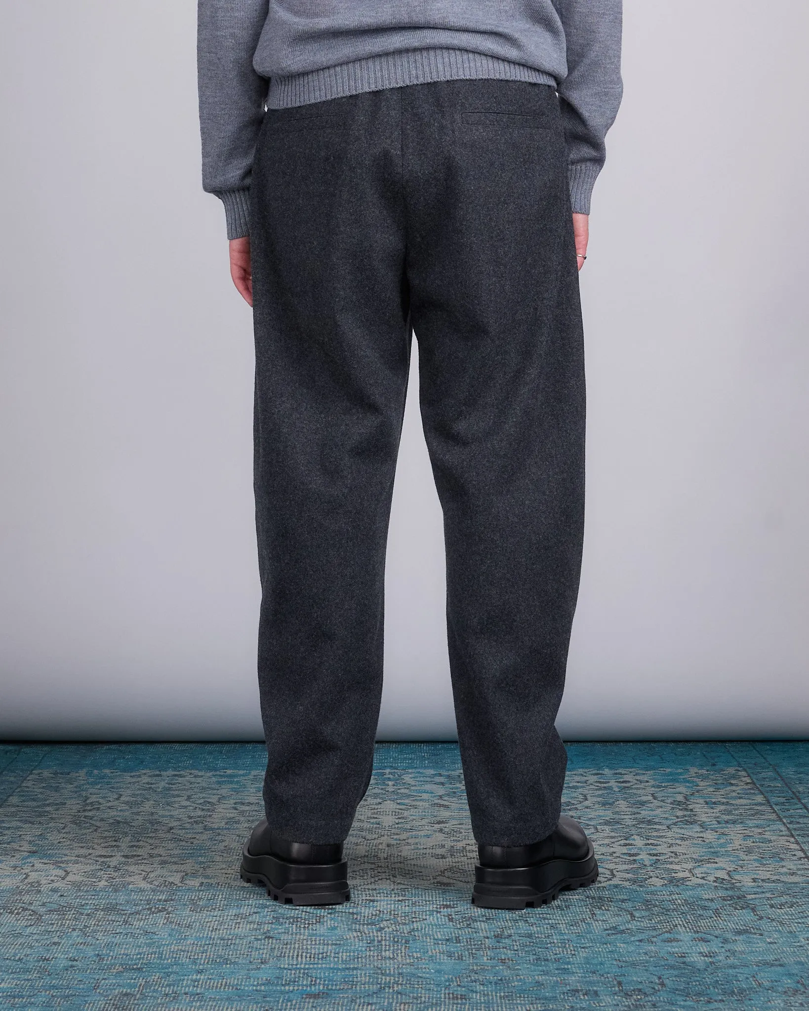 Jil Sander  Elastic Waist Wool Relaxed Pant Lava Stone