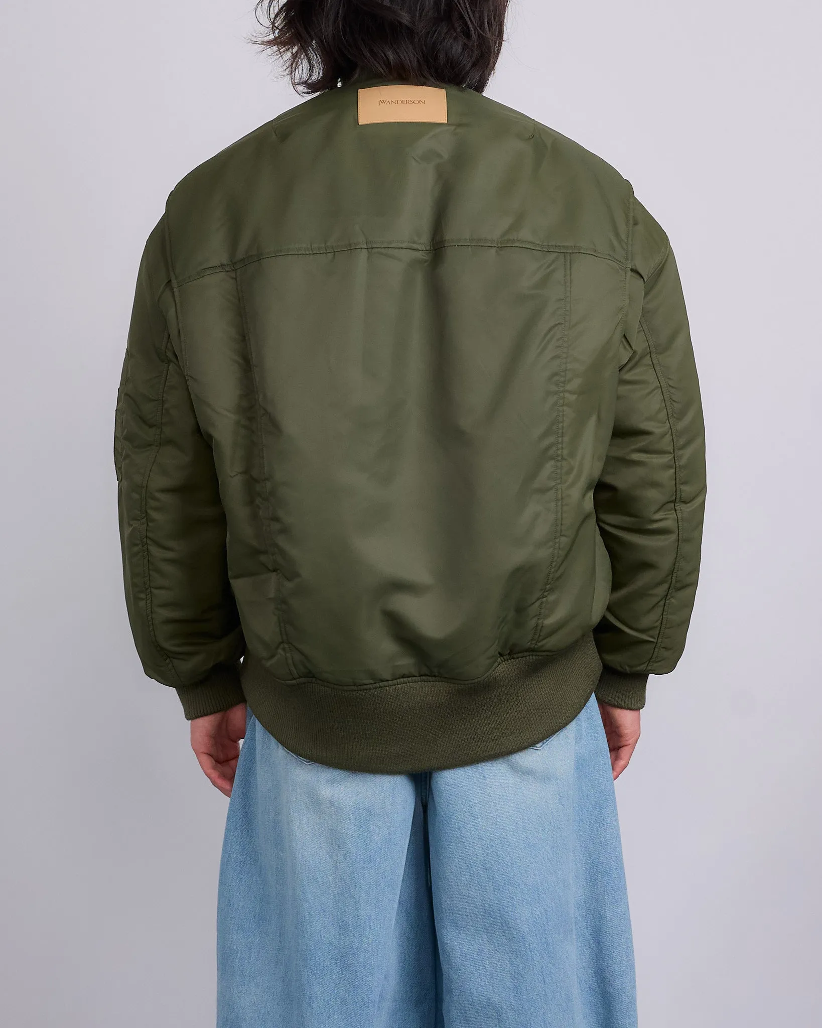 JW Anderson Oversized Curved Hem Bomber Jacket Olive