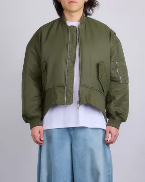 JW Anderson Oversized Curved Hem Bomber Jacket Olive