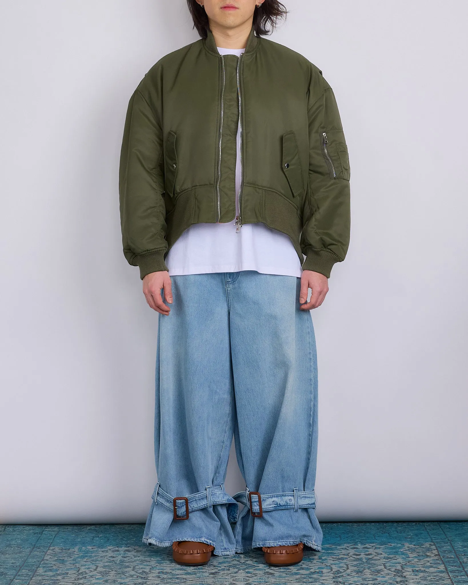 JW Anderson Oversized Curved Hem Bomber Jacket Olive