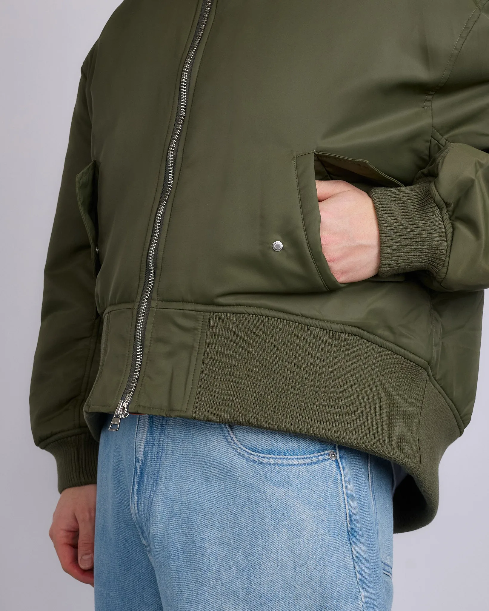 JW Anderson Oversized Curved Hem Bomber Jacket Olive