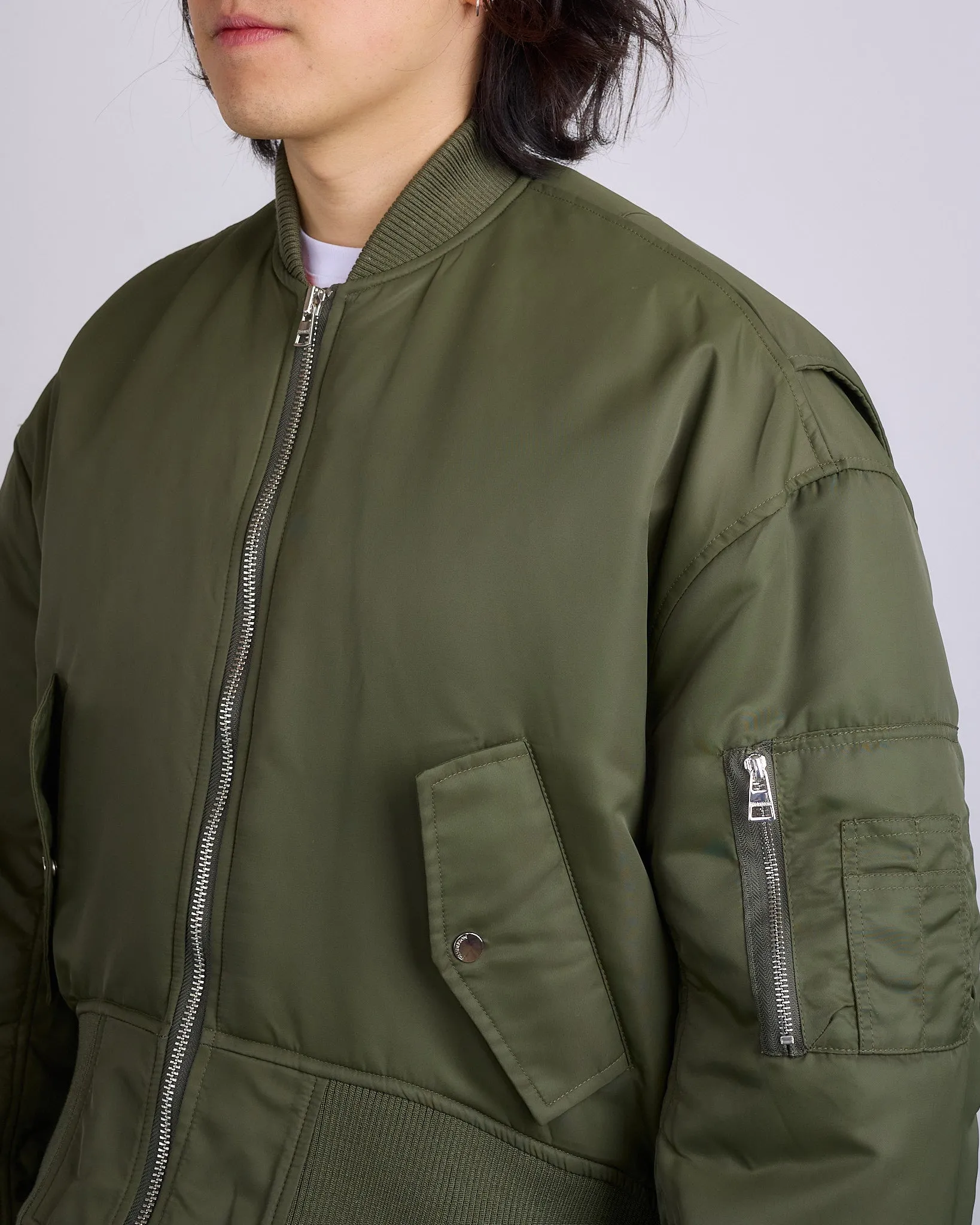 JW Anderson Oversized Curved Hem Bomber Jacket Olive