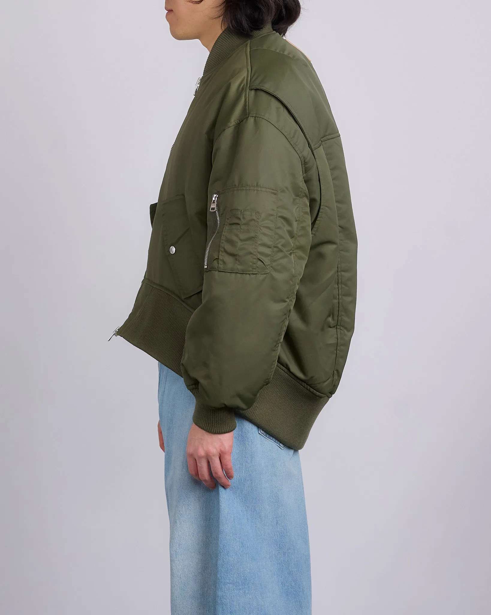 JW Anderson Oversized Curved Hem Bomber Jacket Olive