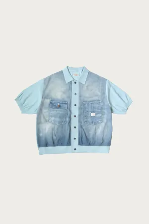 Knit x 8oz Denim Coverall Polo Shirt - Sax