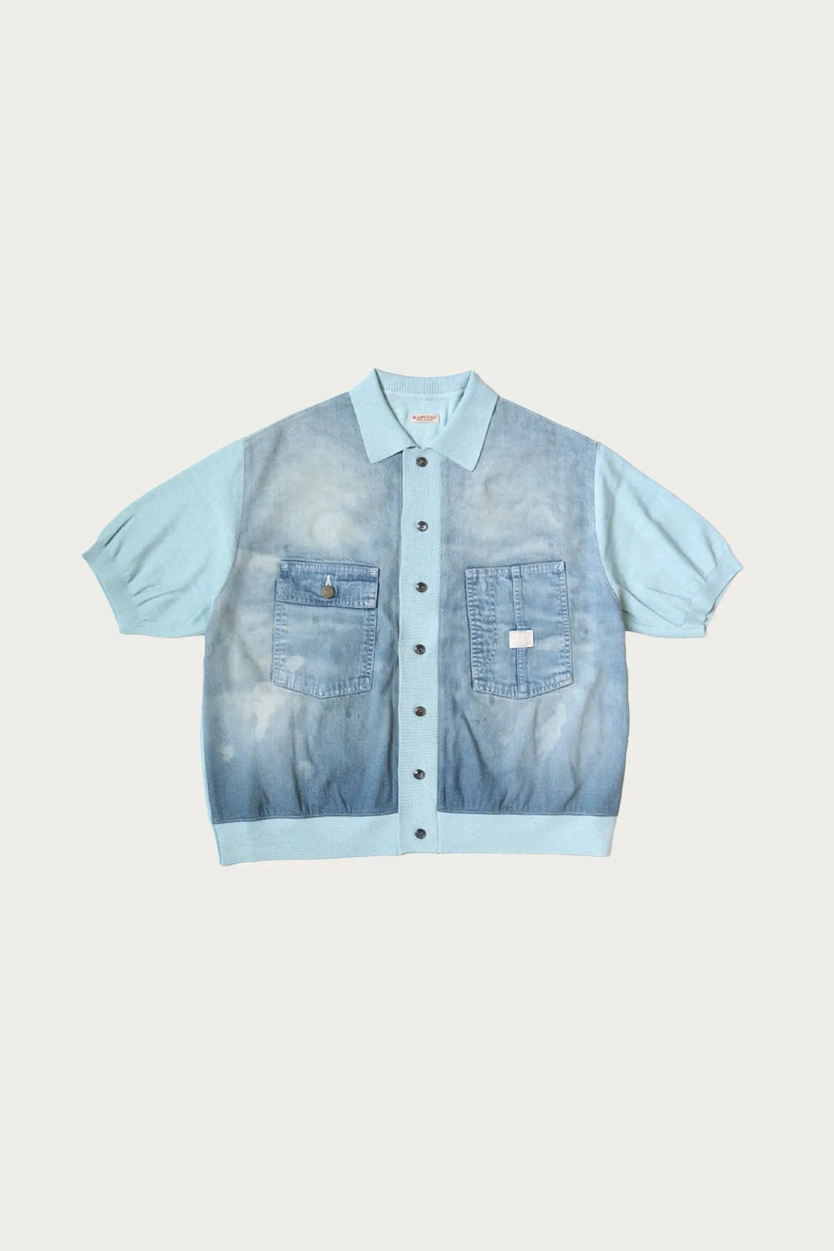 Knit x 8oz Denim Coverall Polo Shirt - Sax