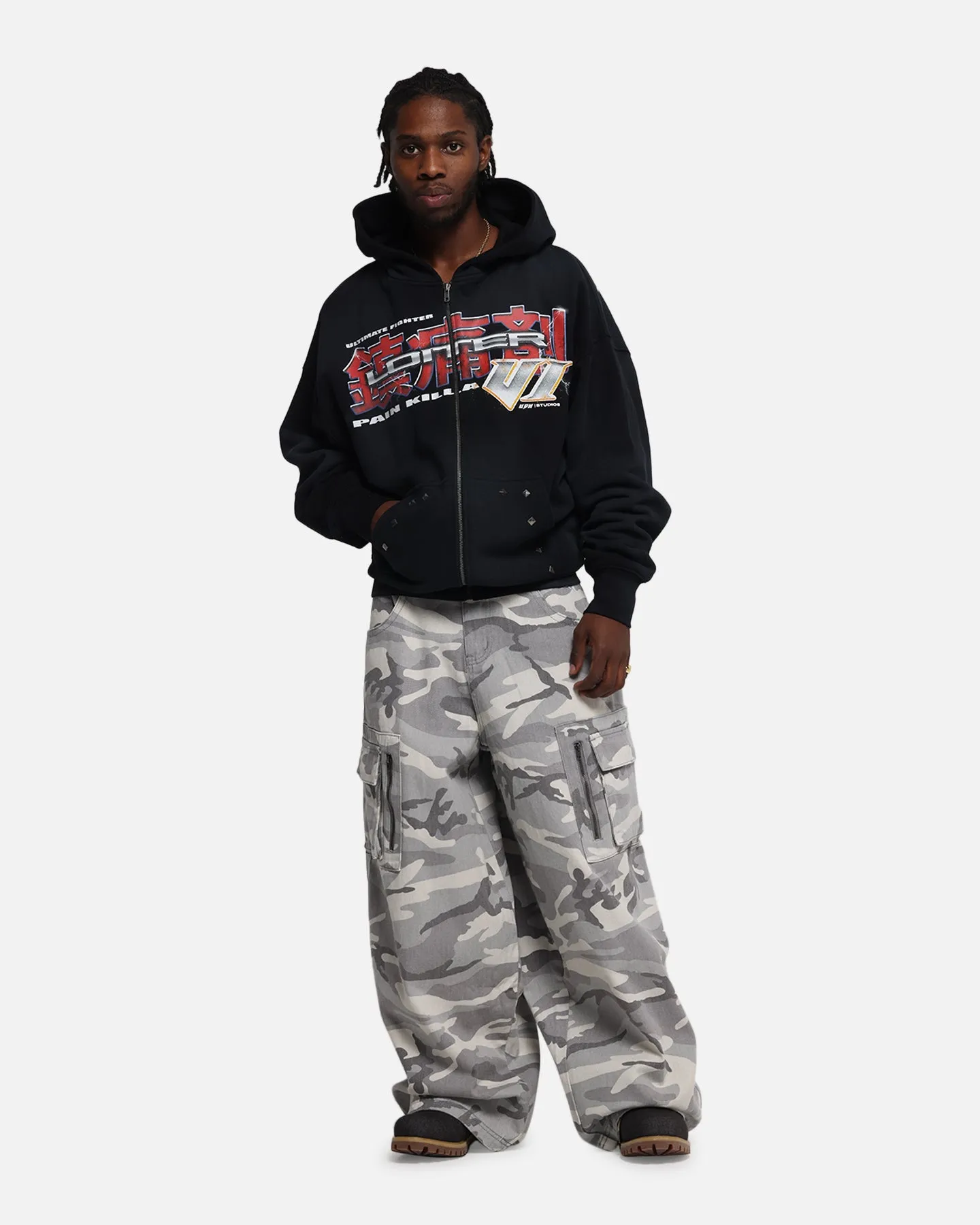 Loiter Fighter Zip Up Hoodie Washed Black