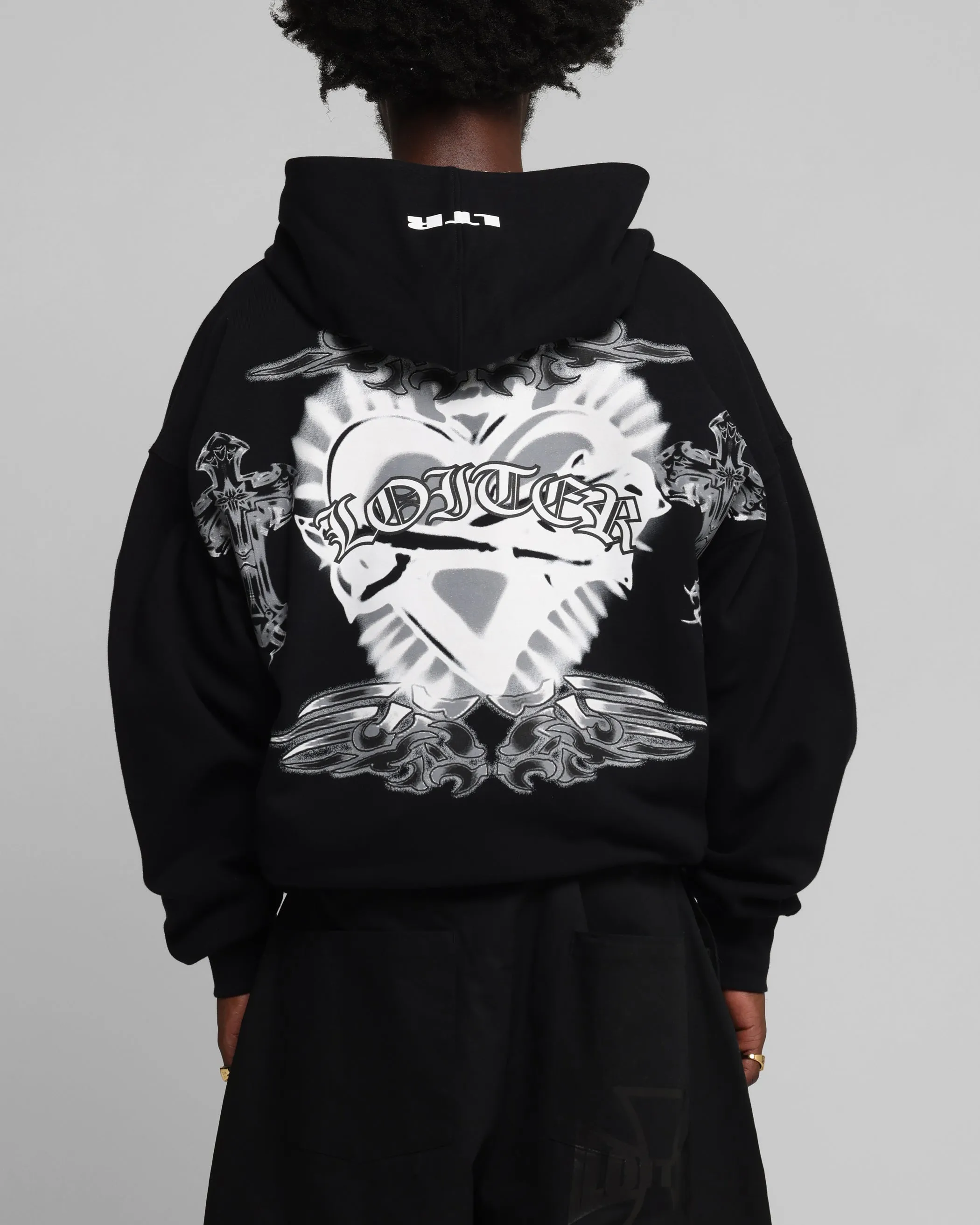 Loiter Hearts Zip Hoodie Black