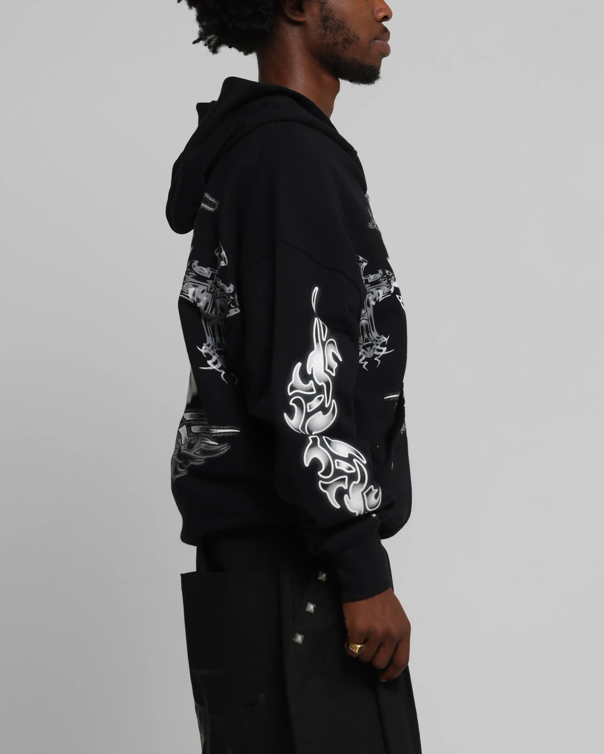Loiter Hearts Zip Hoodie Black