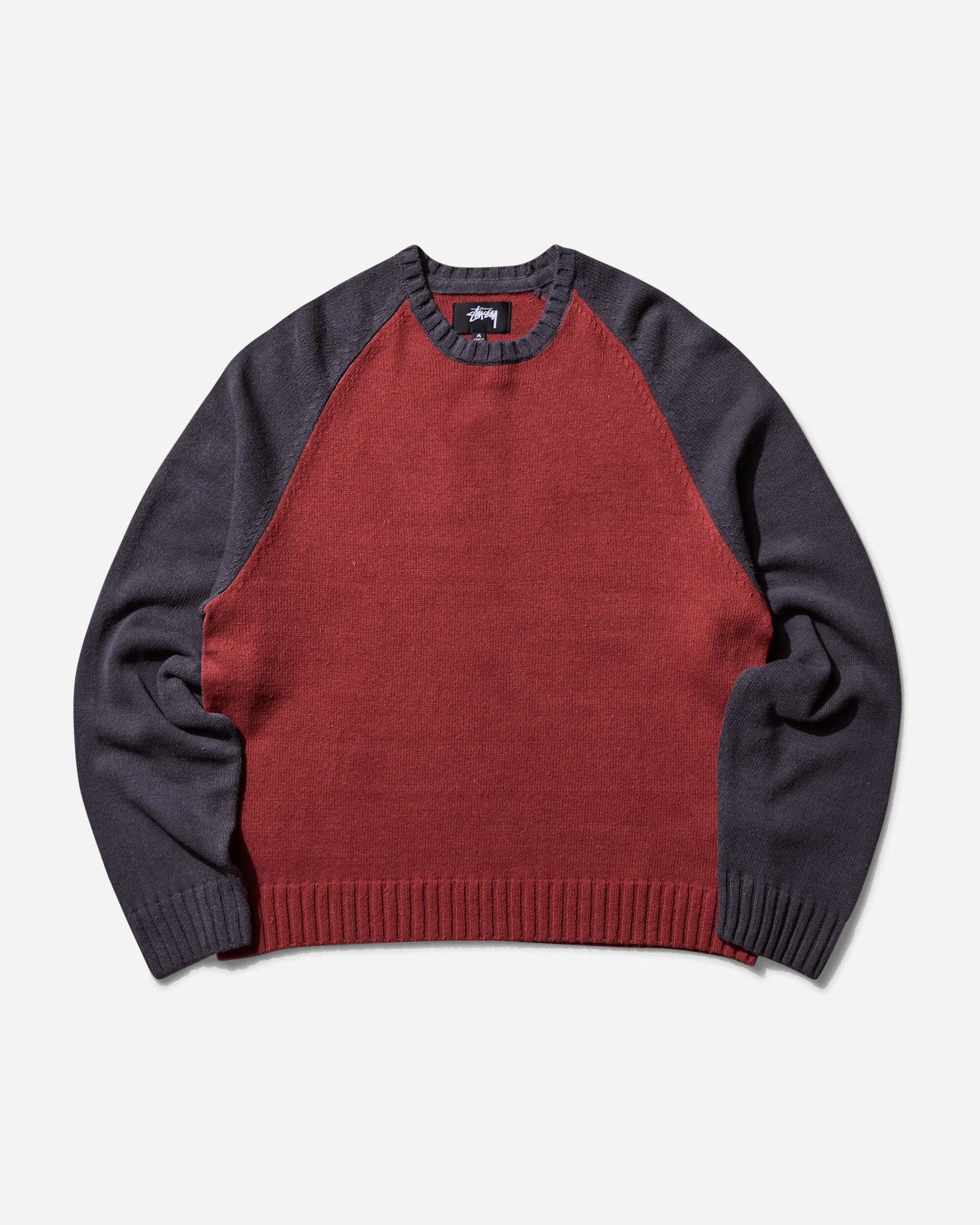 Men's Colorblocked Raglan Knit Crewneck Brick