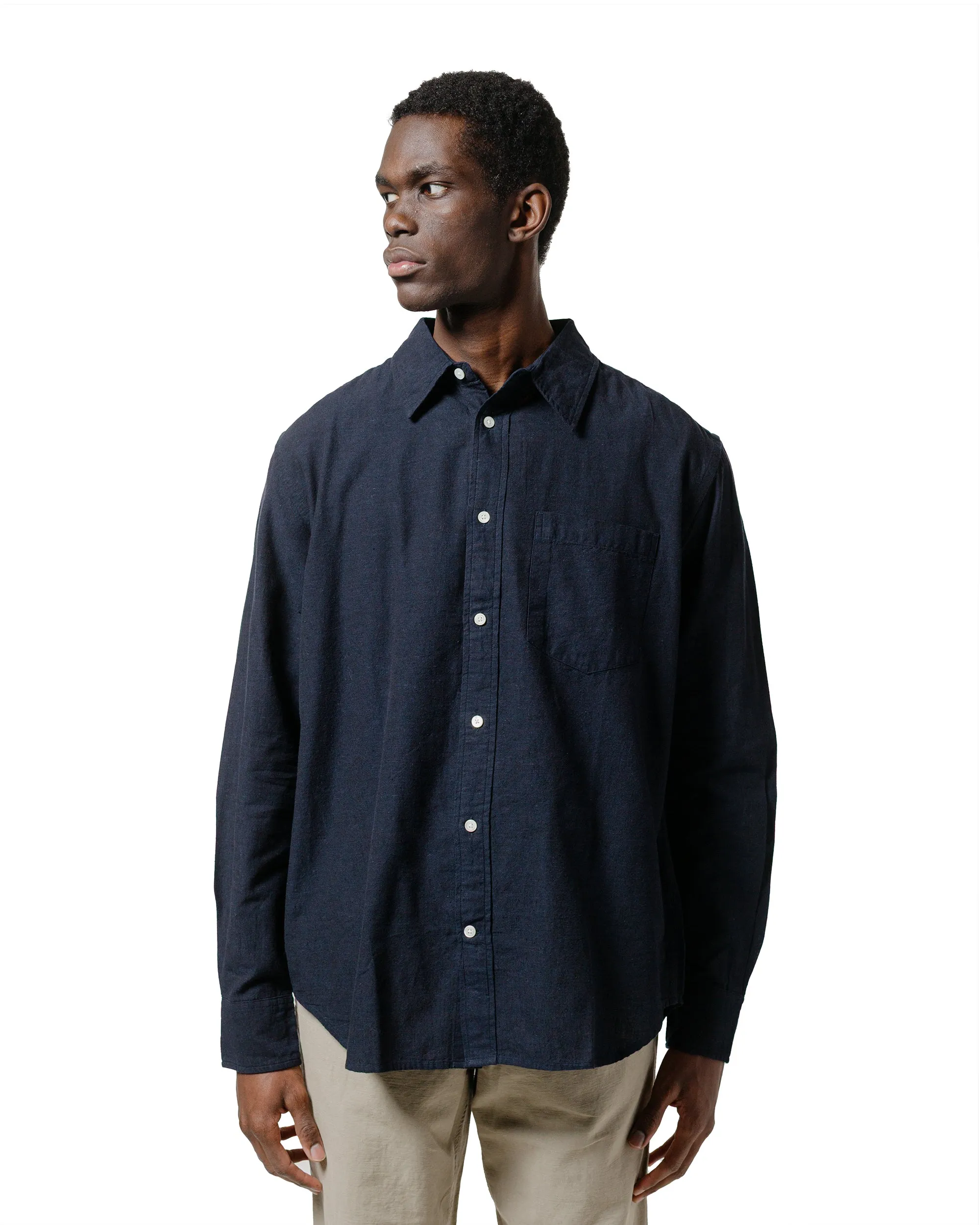 Norse Projects Algot Relaxed Cotton Linen Shirt Dark Navy