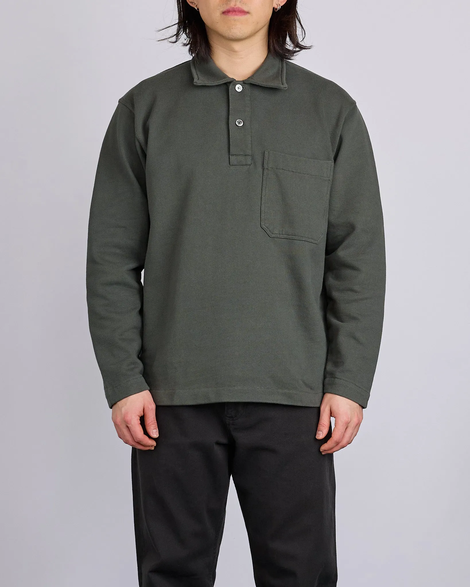 Norse Projects Fraser Relaxed Organic Loopback LS Black Olive
