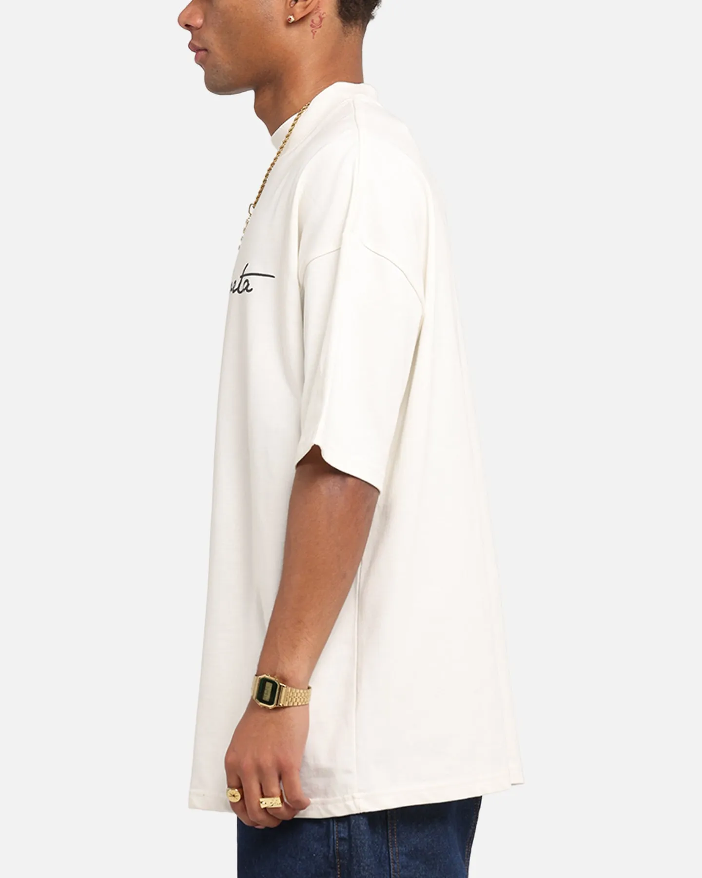 Saint Morta Scripture Mock Neck T-Shirt Off White