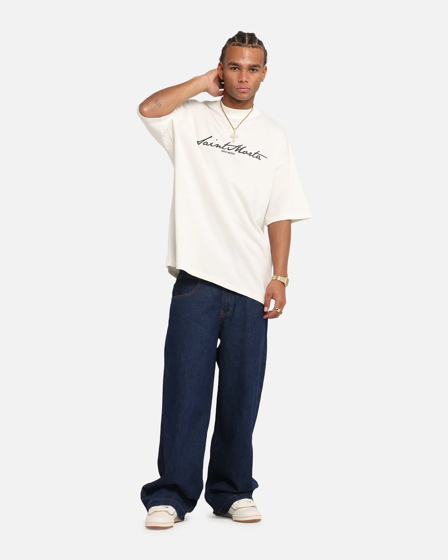 Saint Morta Scripture Mock Neck T-Shirt Off White