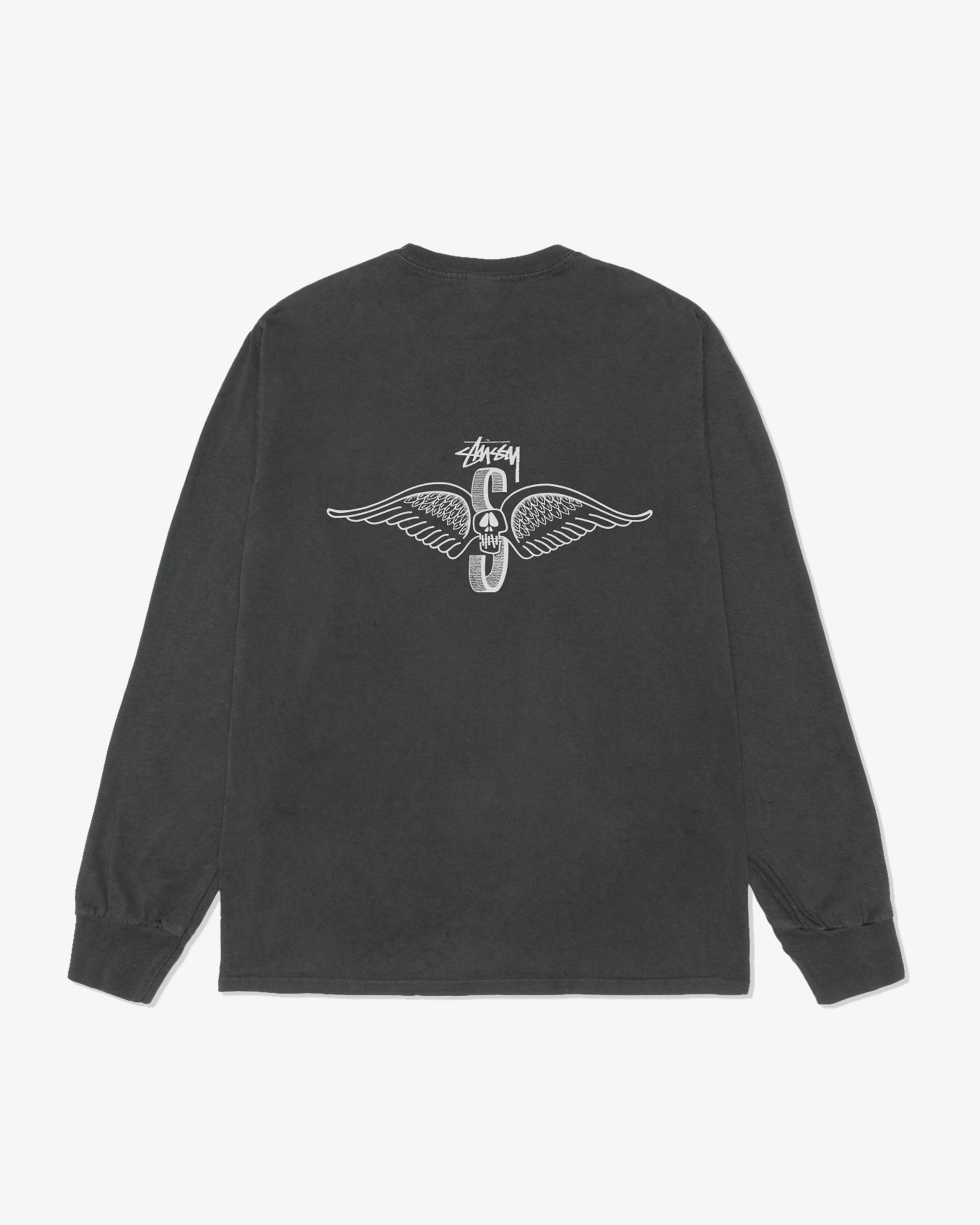 Stssy - Men's Skull Wings Pig. Dyed Long Sleeve T-Shirt - (Black)