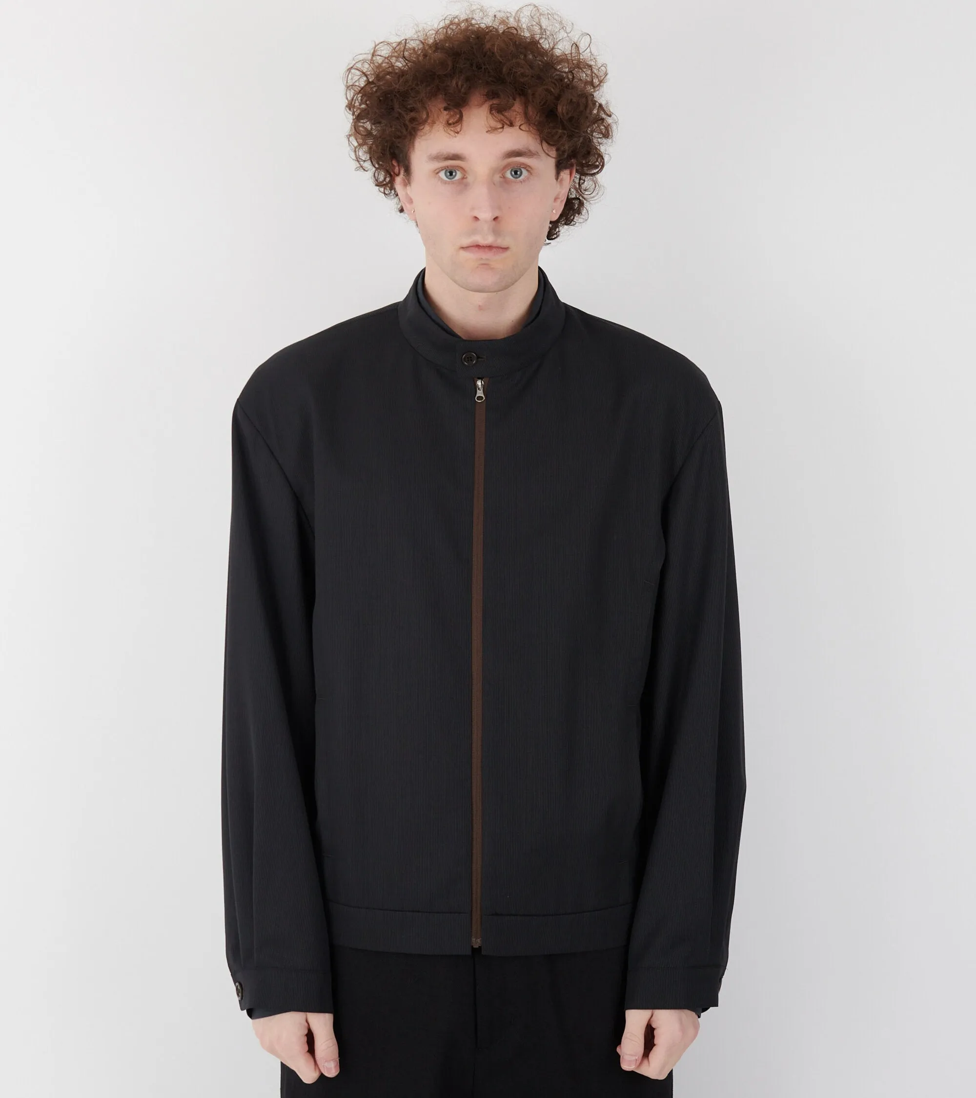 Wool Stripe Zip-up Jumper Black