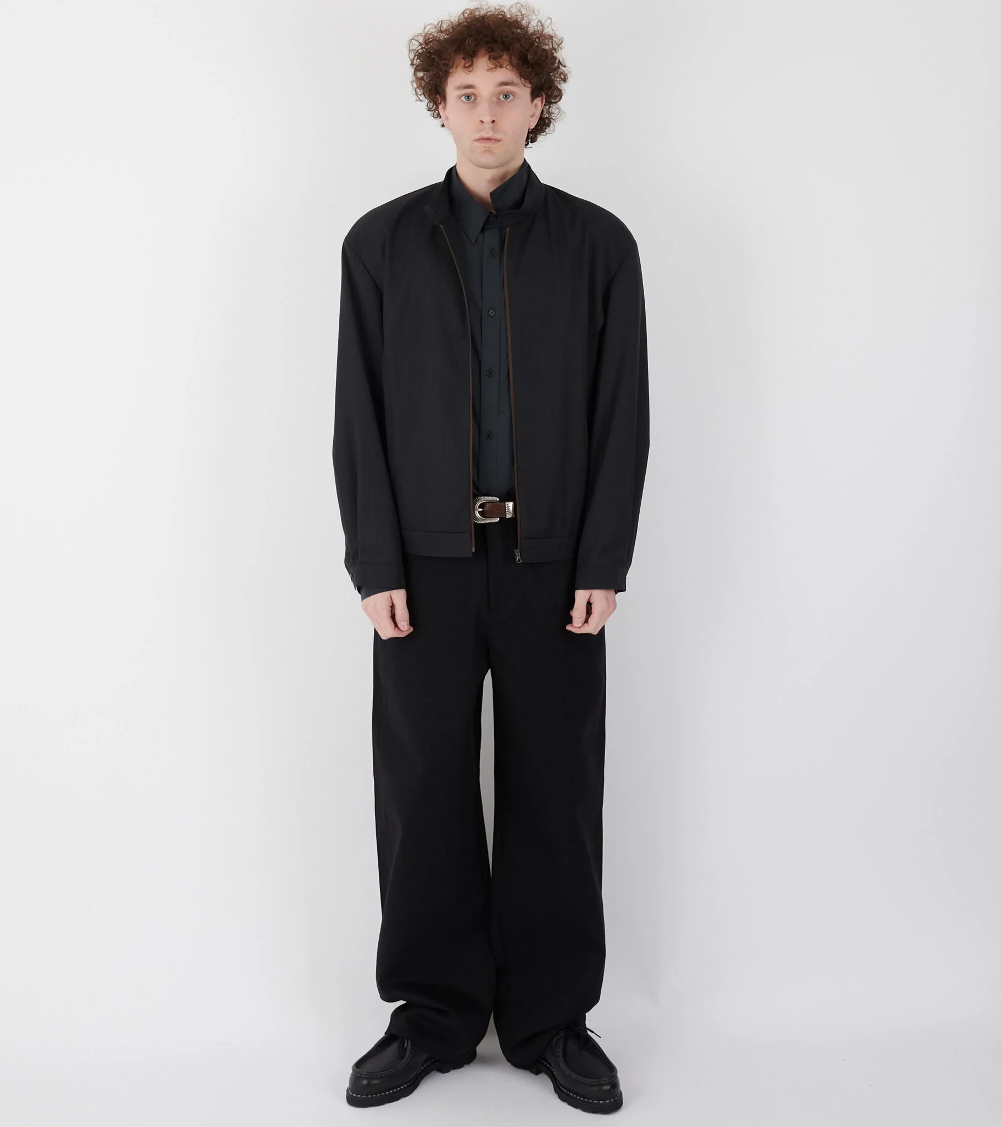 Wool Stripe Zip-up Jumper Black
